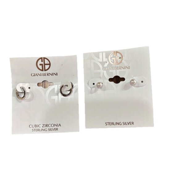 Giani Bernini Cubic Zirconia Mini Cuff Studs and Pearl Stud Earrings NWT 925 - Picture 3 of 5